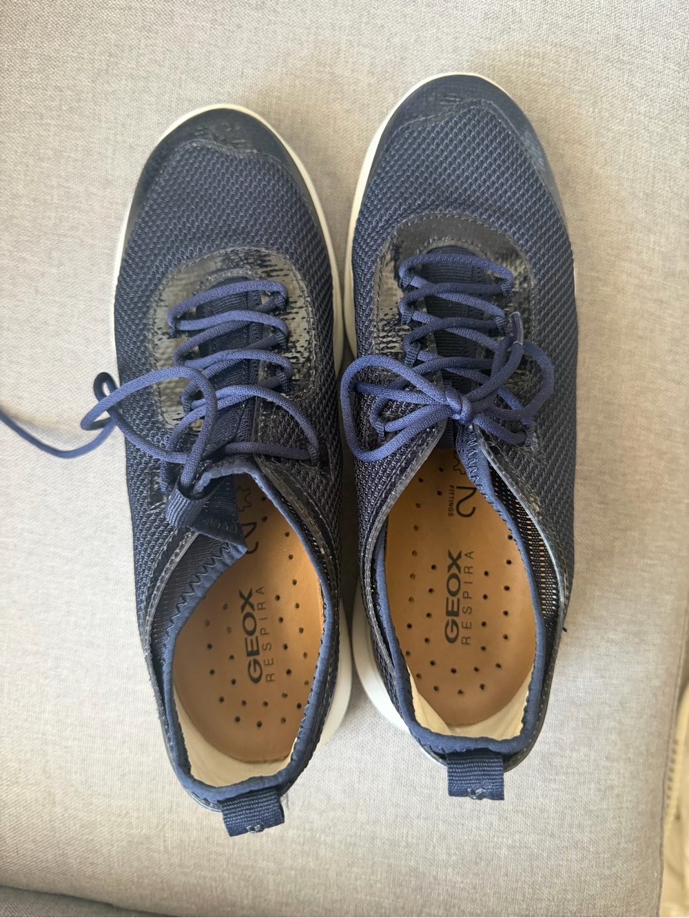 Geox Women’s Navy Blue Knit Lace-Up Sneakers